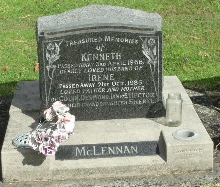 Photo of headstones/Kenneth McLennan d1966 hdstn Papakura cem